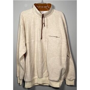 Norm Thompson L Quarter Zip Herringbone Suede Trim Pullover USA